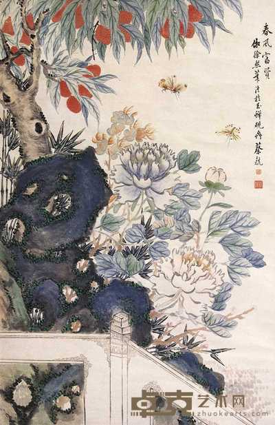 蔡铣 春风富贵图 立轴 56×84cm
